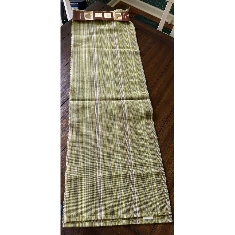 Sonoma Goods for Life Stria Rib 90" Table Runner Palm Springs Green Cotton
